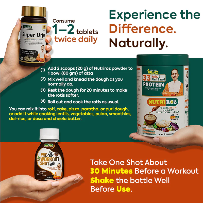 Daily Strength & Energy Combo | Super Urja Tablets, Pre-Workout Shot & NutriRoz Plant Protein | For Stamina, Energy & Daily Nutrition - Image 6