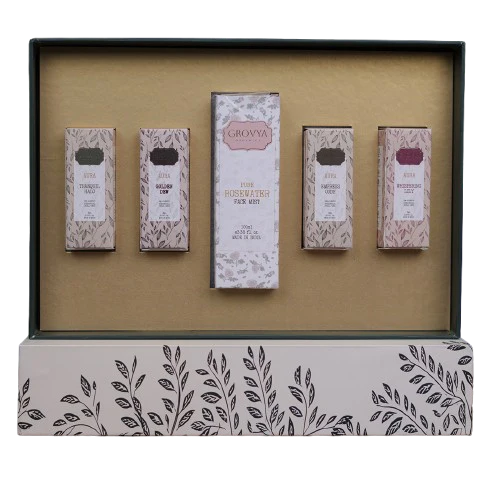 Grovya Organics Assorted Fragrance Hamper | Alcohol-Free Roll-On Perfume Oils with Complimentary Rose Water Mist | Natural Gifting Set - Image 3