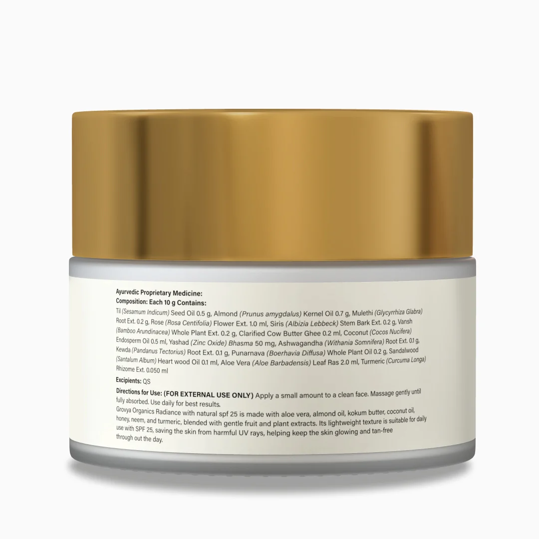 Radiance Cream with Natural SPF 25 | Ayurvedic Face Cream with Aloe Vera, Sandalwood & Turmeric | Lightweight Daily Moisturiser for Glow & Sun Protection - Image 3