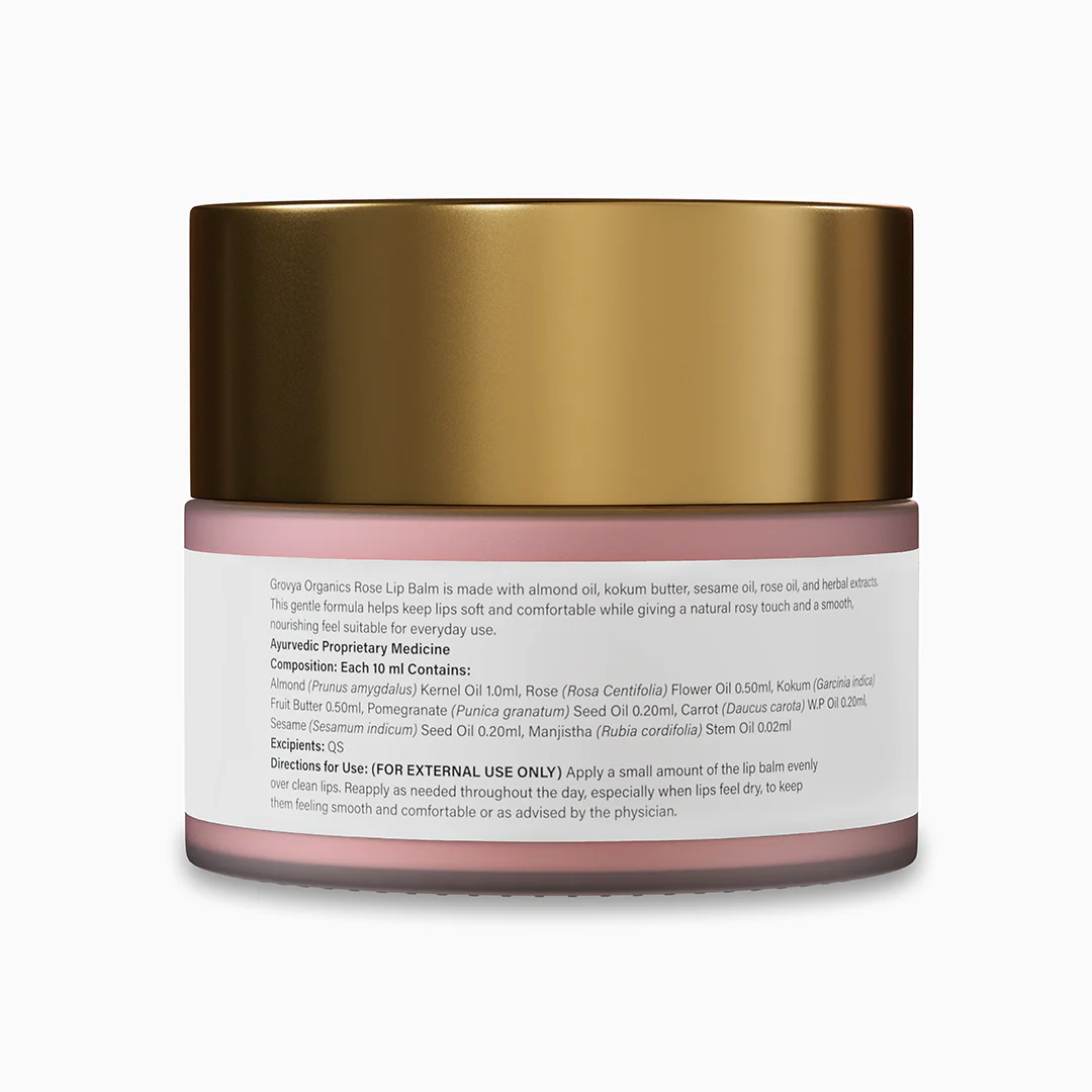 Rose Lip Balm | Ayurvedic Herbal Lip Care with Almond Oil, Kokum Butter & Rose Extract | Botanical Lip Balm with Pomegranate, Carrot & Sesame Oils | Daily Lip Care - Image 3