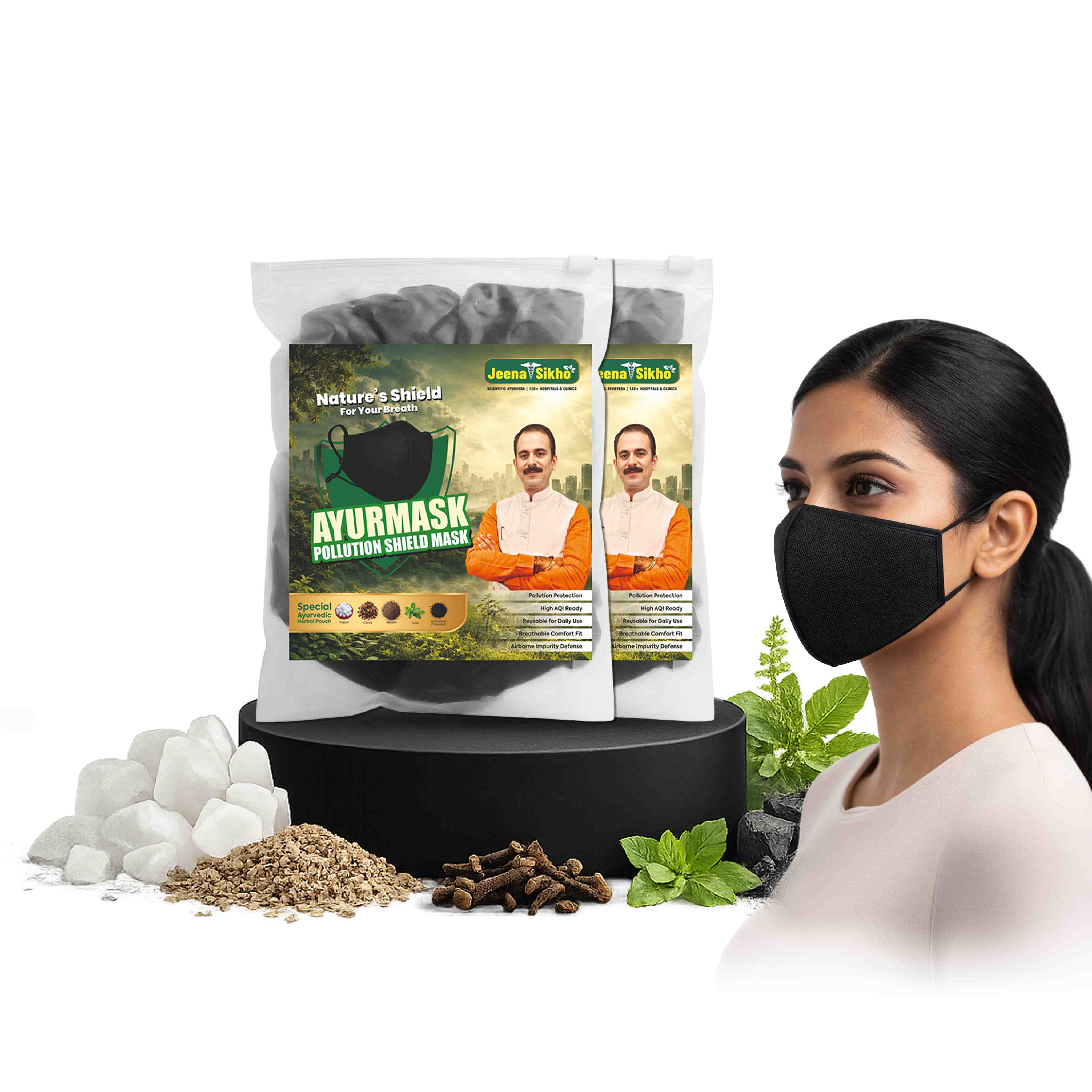 Ayurmask Pollution Shield Mask | Ayurvedic Herbal Face Mask with Activated Charcoal | Reusable & Breathable | Daily Use Mask - Image 8