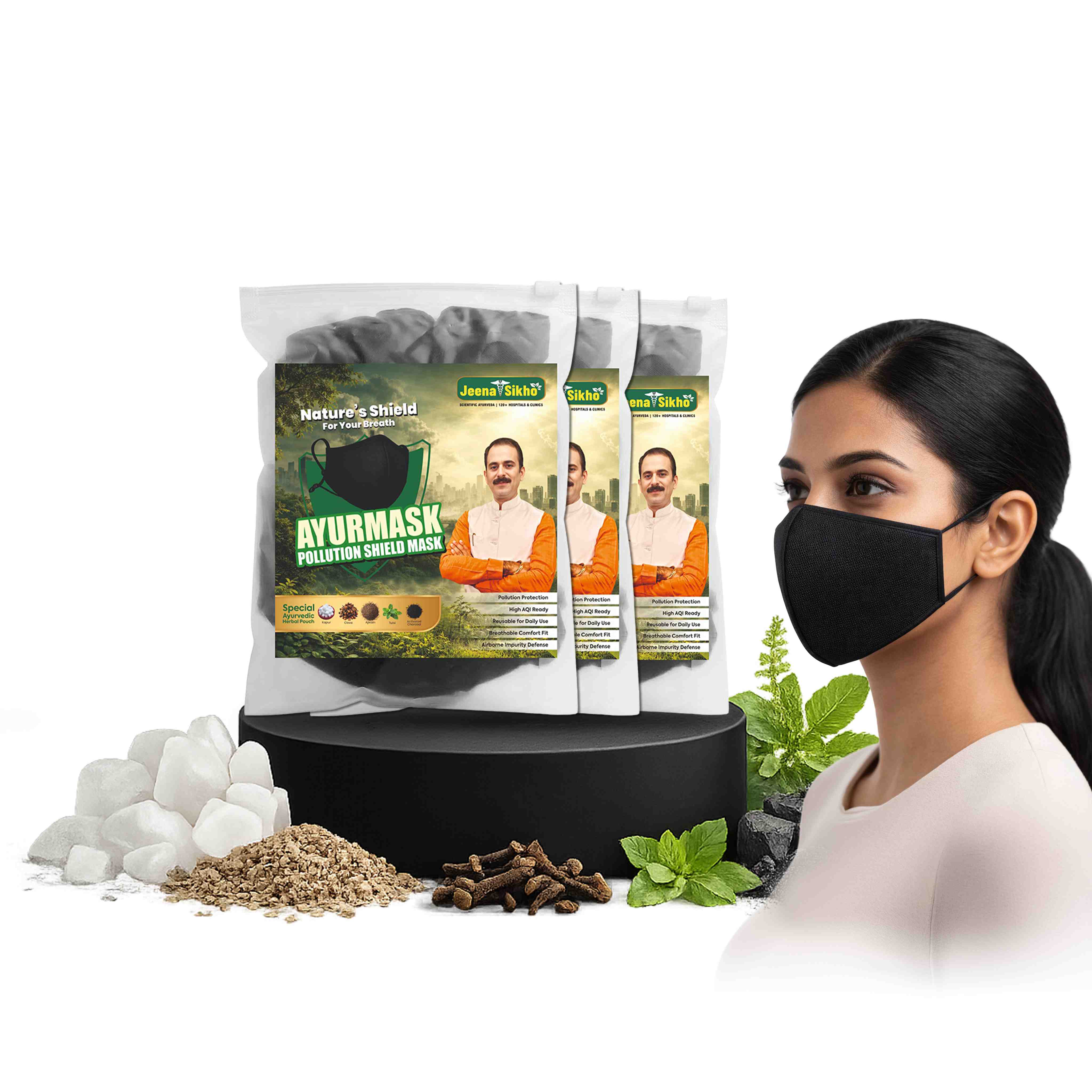 Ayurmask Pollution Shield Mask | Ayurvedic Herbal Face Mask with Activated Charcoal | Reusable & Breathable | Daily Use Mask - Image 9