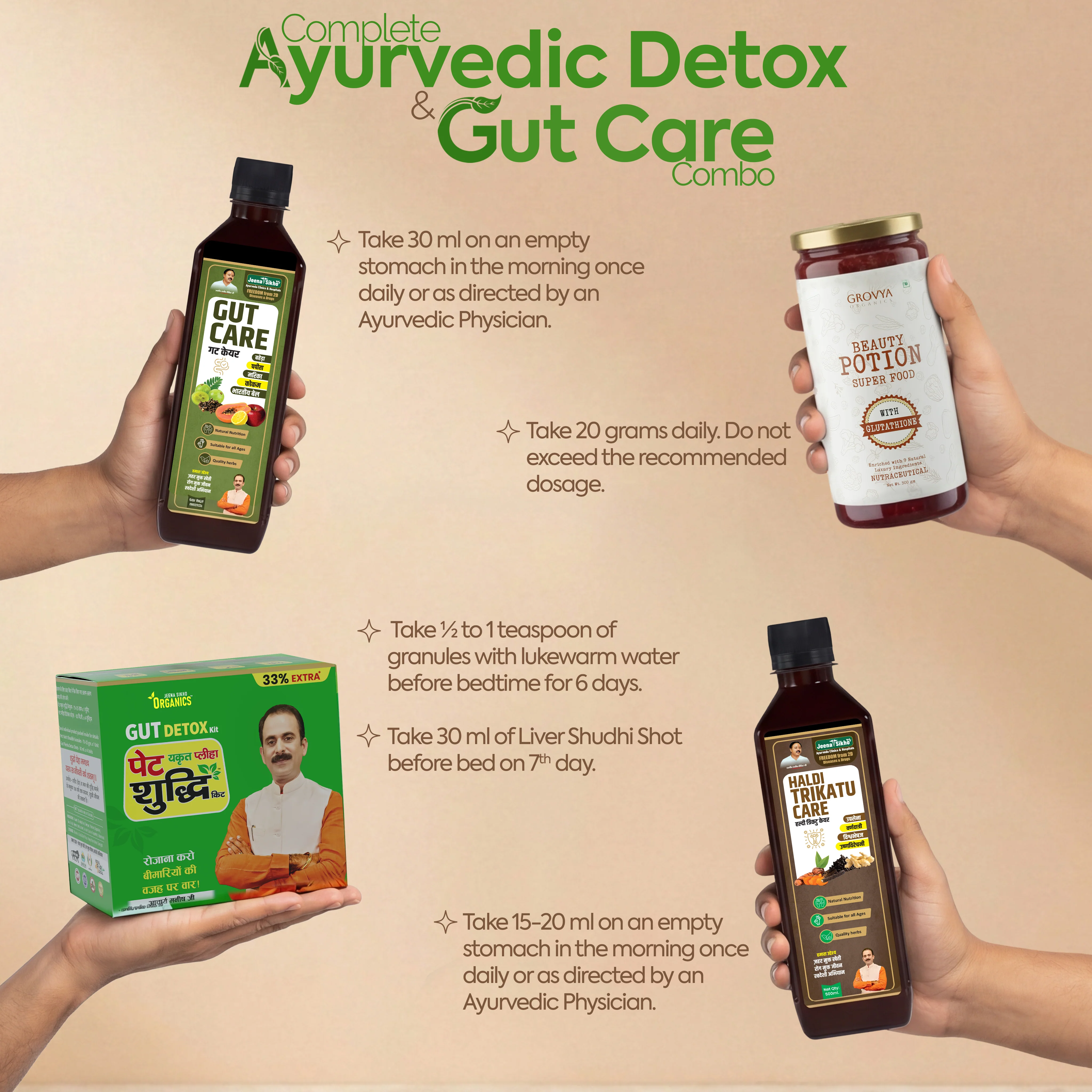 Natural Skin Glow & Wellness Combo | Beauty Potion Super Food, Pet Shuddhi Kit, Haldi Trikatu & Gut Care Juice - Image 3